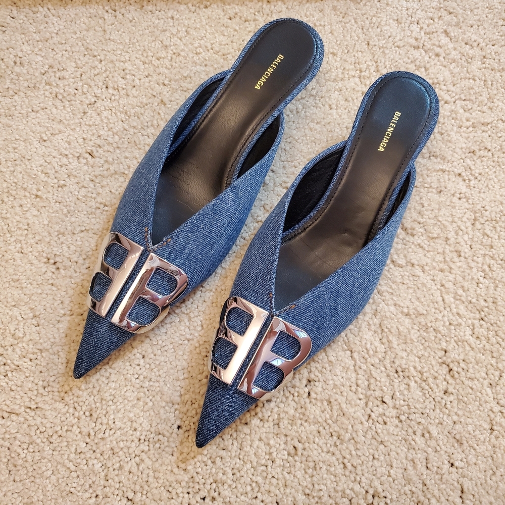 Balenciaga Knife Denim Mules - Picture 1 of 3